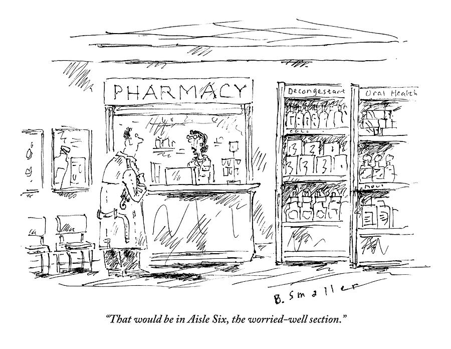 900x696 Pharmacy Helps Worrywart With Cat Drawing By Barbara Smaller - Pharmacy Sketch