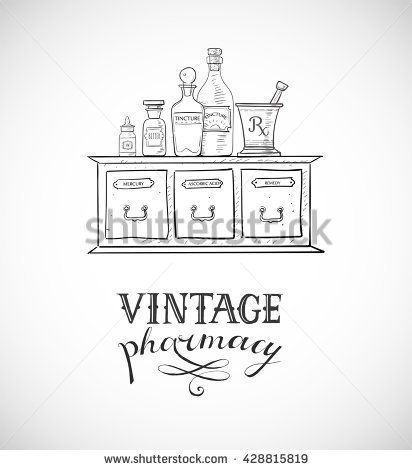 412x470 Card With Sketch Vintage Pharmacy Elements. - Pharmacy Sketch