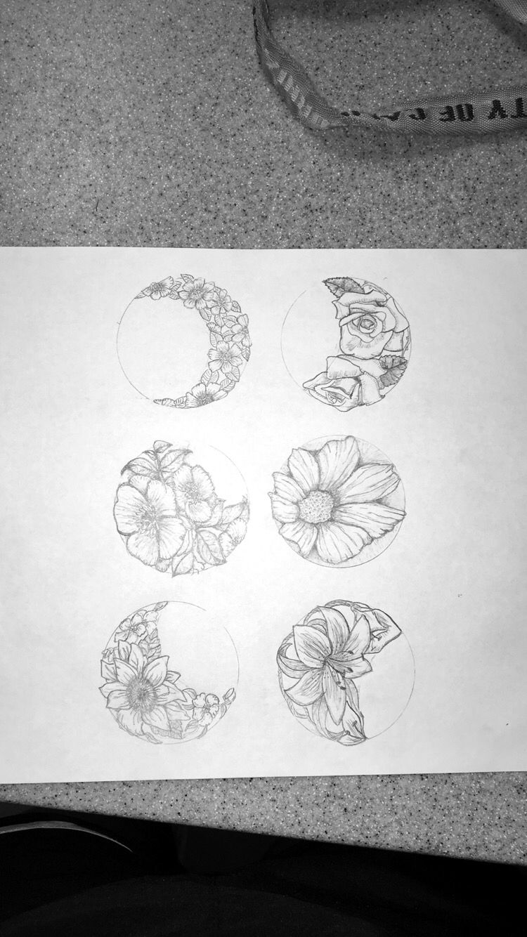 750x1334 Floral Phases Of The Moon Tattoo Idea (Original Drawing) Tattoos - Phases Of The Moon Sketch
