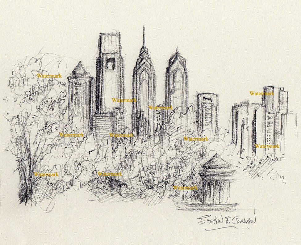 975x793 Philadelphia Skyline Drawings ~ 6192018h Condren Galleries Ltd. - Philadelphia Sketch