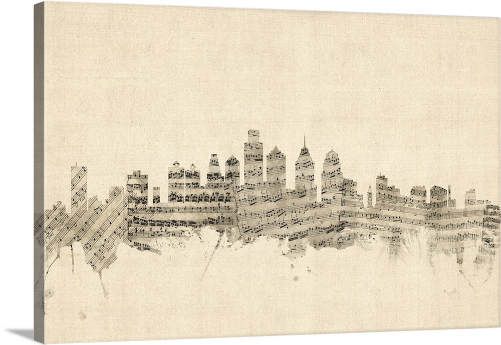 1000x690 Philadelphia Pennsylvania Skyline Sheet Music Cityscape Wall Art - Philadelphia Skyline Sketch