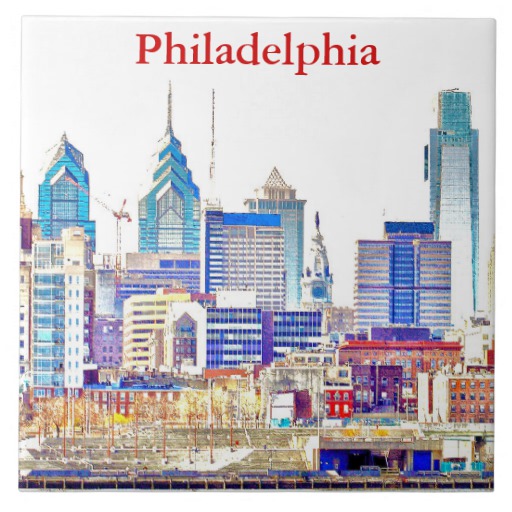 512x512 Philadelphia Skyline Color Sketch Tile Zazzle, Ceramic Tile - Philadelphia Skyline Sketch