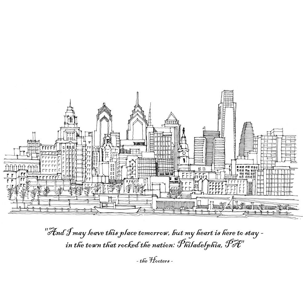 1000x1000 Philadelphia Skyline Print Philadelphia I Love You - Philadelphia Skyline Sketch