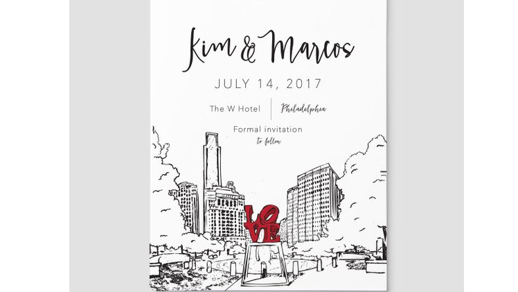 748x421 These Save The Dates For Your Wedding Are So Philadelphia - Philadelphia Skyline Sketch
