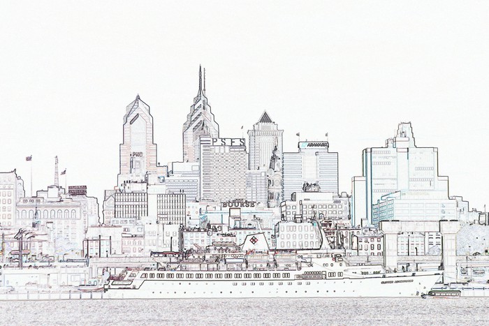 700x467 Philadelphia Sketch Sticker We Live To Change - Philadelphia Skyline Sketch