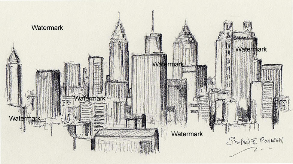 975x548 Atlanta Skyline Drawings And Prints Condren Galleries Ltd. - Philadelphia Skyline Sketch