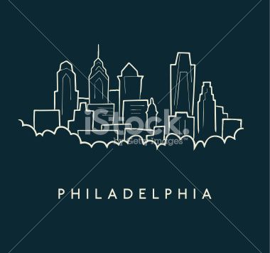 380x356 Hand Drawn Illustration Of The Philadelphia Skyline On A Dark Blue - Philly Skyline Sketch