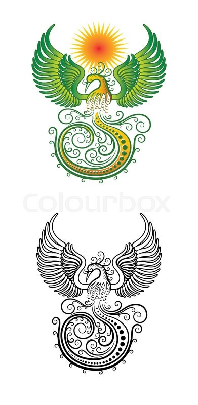 391x800 Phoenix Bird Color And Sketch Line Art Vector. Good Use For Symbol - Phoenix Bird Sketch