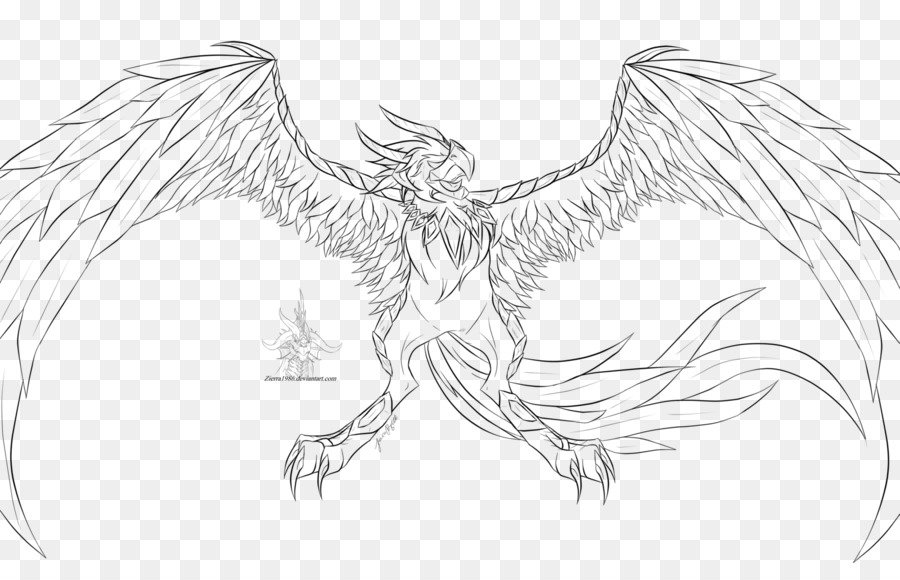 900x580 Drawing Line Art Phoenix Sketch - Phoenix Sketch