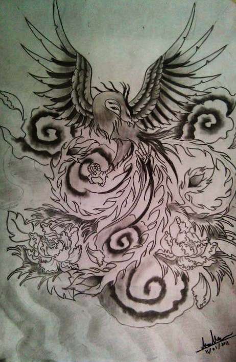 462x710 Phoenix Sketch Tattoo - Phoenix Sketch
