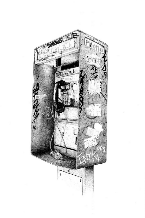 474x714 Jeff Henriquez Interview And Art Drawn In Black - Phone Booth Sketch