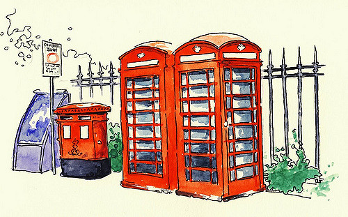 500x311 London Phonebooth Early Morning, Before My Son Woke I - Phone Booth Sketch