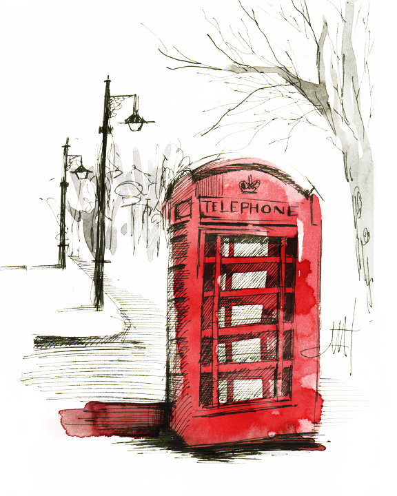576x720 Europe Michelle Thomas Fine Art - Phone Booth Sketch