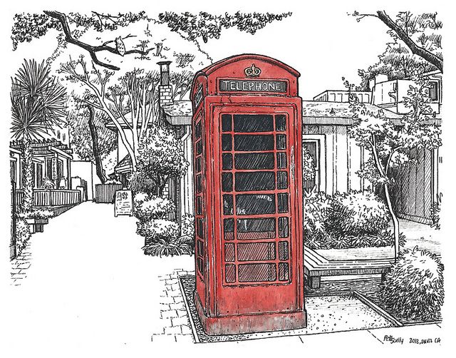 640x502 Phone Booth On D St Urban Illustration Drawings - Phone Booth Sketch