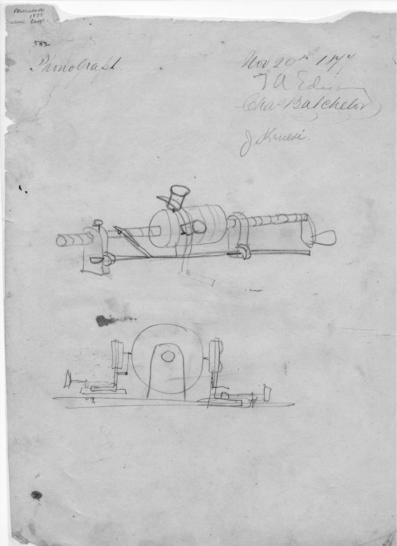 1276x1754 The Original Edison Sketch From Which The First Phonograph, Using - Phonograph Sketch