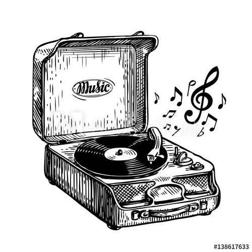 500x500 Vintage Turntable. Record Player Vinyl Record. Music, Song Symbol - Phonograph Sketch