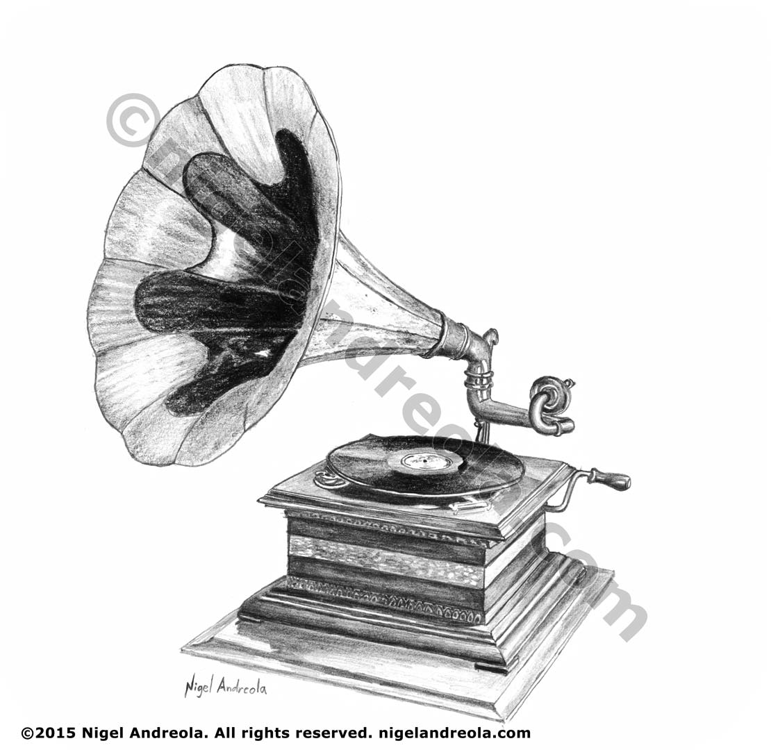 1110x1080 Book Illustration - Phonograph Sketch