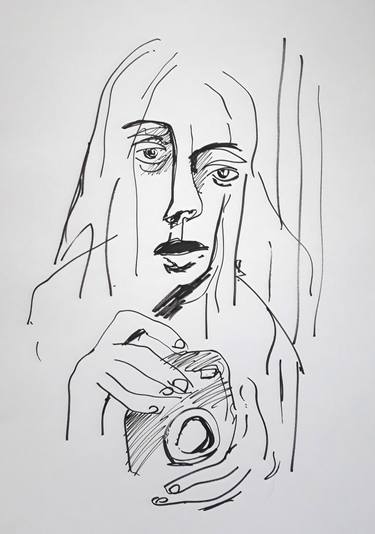 375x534 Girl With Camera Drawing By Sina Ghahremani Saatchi Art - Photo Camera Sketch