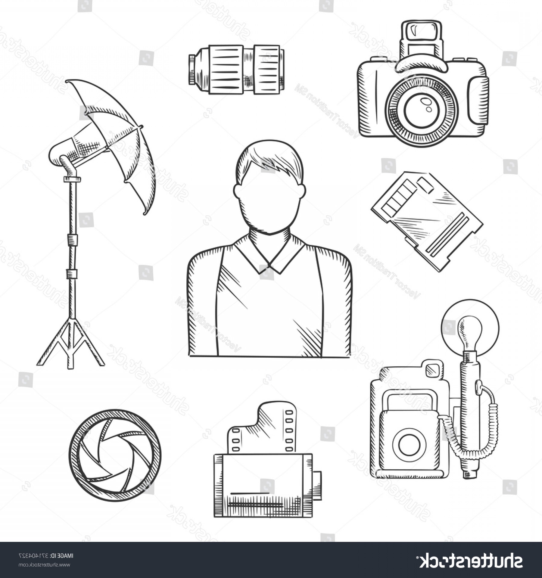 1800x1920 Photographer Profession Icons Sketch Style Elegant Shopatcloth - Photographer Sketch