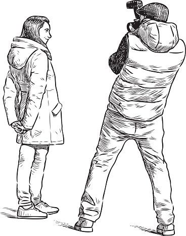 368x467 Photographer And His Model Stock Vectors - Photographer Sketch