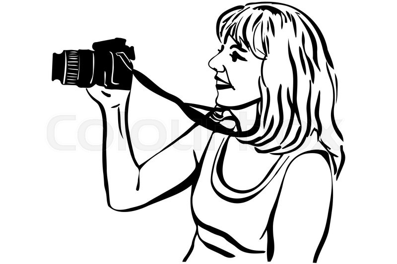 800x533 Black And White Vector Sketch Girl Photographer Photographing - Photographer Sketch