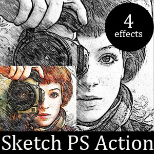 300x300 Pencil Sketch Photoshop Action (Special Effects And Textures - Photoshop Sketch Effect Action