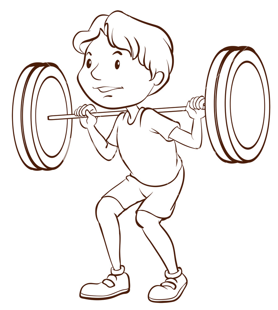 898x1000 Illustration Of A Simple Sketch Of A Boy Training On A White - Physical Sketch