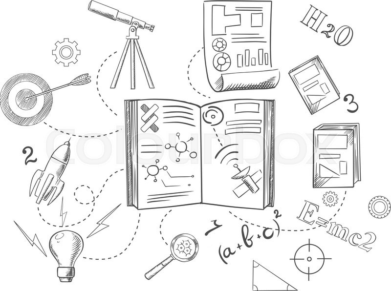 800x596 Astronomy And Physics Science Icons With Light Bulb And Books - Physics Sketch