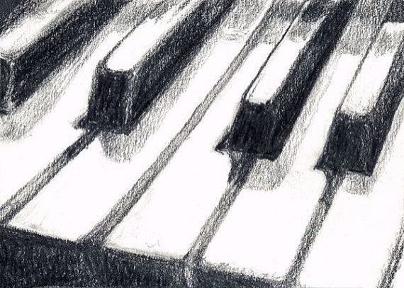 570x407 3d Piano Keys Drawing Sketching Drawings, Pencil - Piano Keyboard Sketch