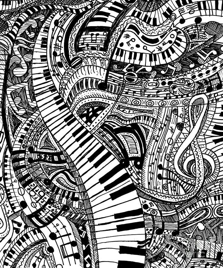 750x900 Classical Music Doodle With Piano Keyboard Drawing By Shawn Hempel - Piano Keyboard Sketch