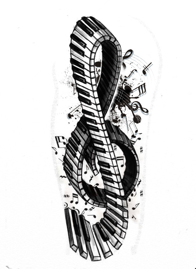 638x877 Violen Key Piano Keys Tattoo Design - Piano Keys Sketch