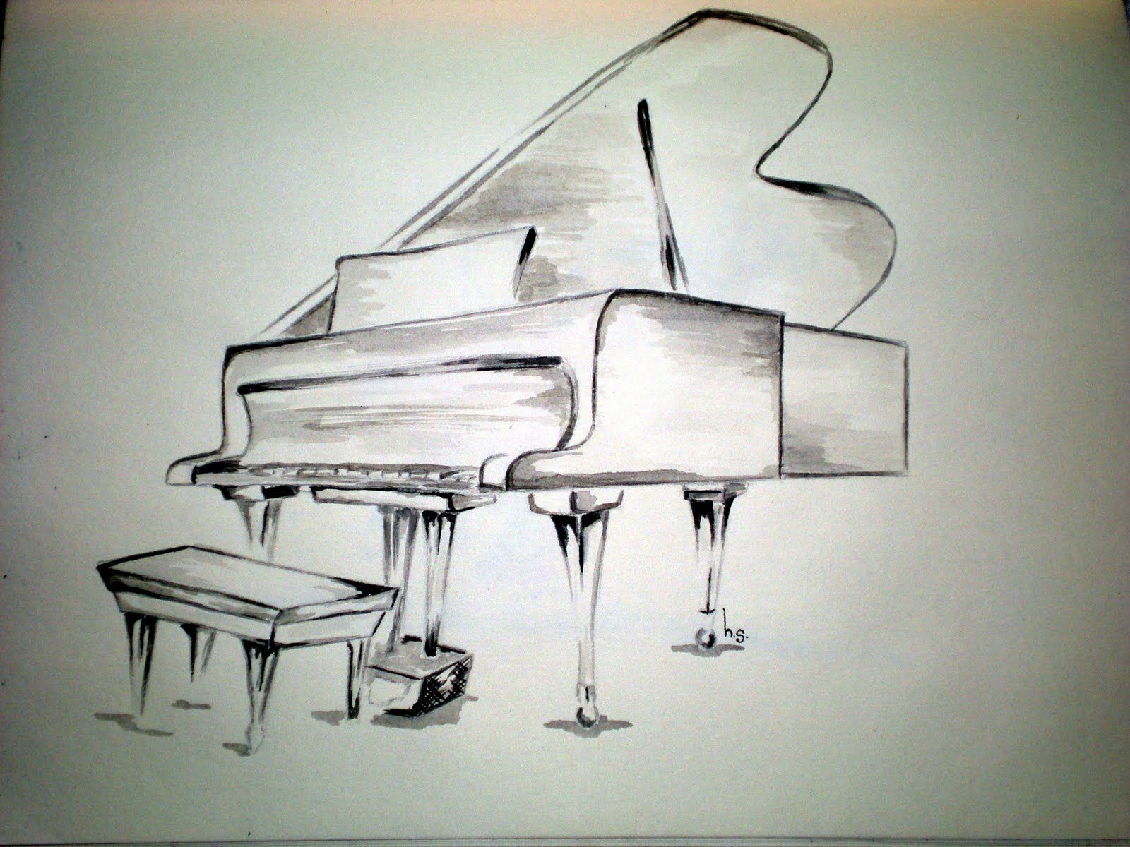 1600x1200 Grand Piano Sketch - Piano Sketch