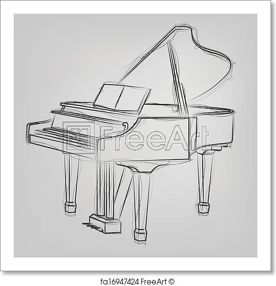 561x581 Free Art Print Of Abstract Vector Illustration Of A Grand Piano - Piano Sketch