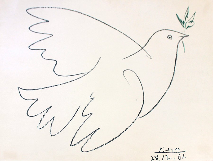 900x681 Pablo Picasso Peace Dove Lithograph - Picasso Bird Sketch