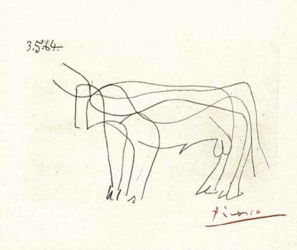 600x505 The Bull By Pablo Picasso - Picasso Bull Sketch