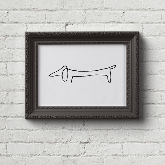 570x570 Dog Pablo Picasso Print Wall Art Art Dachshund Sketch Etsy - Picasso Dachshund Sketch