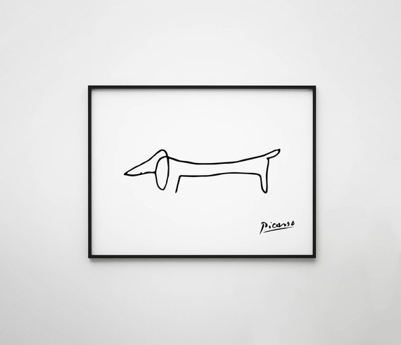 570x491 Pablo Picasso Sketch Dog Sketch Picasso Printable Picasso Etsy - Picasso Dachshund Sketch