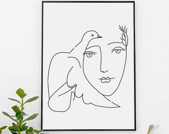 340x270 Picasso Sketch Dove Of Peace Sketch Girl Sketch Wall Decor Etsy - Picasso Dove Sketch