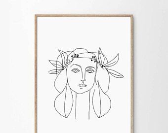 340x270 Picasso Style Lady Portrait Art Print - Picasso Girl Sketch