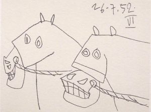 300x224 Picasso Vintage Mounted Lithograph Print, 1952,10 X 8 War Horses - Picasso Horse Sketch