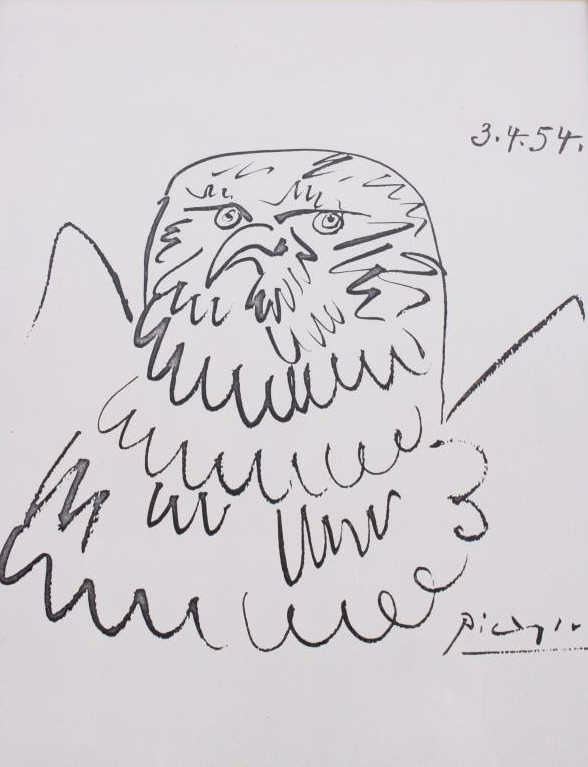 588x767 Pablo Picasso Eagle Print Xerox Advertising Rare - Picasso Owl Sketch