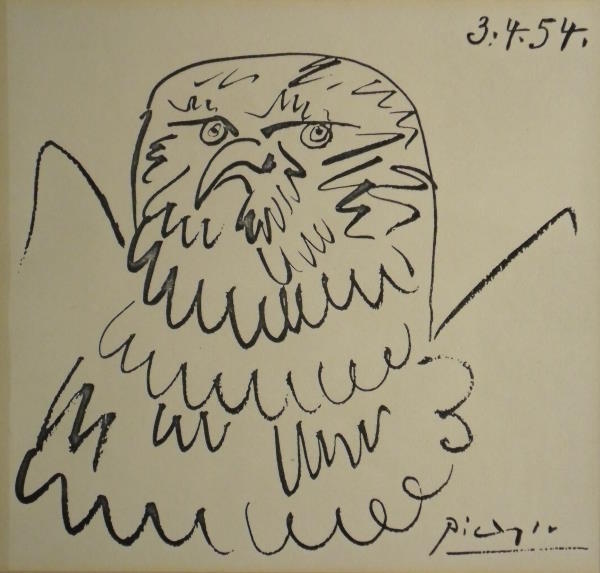 600x573 Pablo Picasso Serigraph Of Eagle - Picasso Owl Sketch