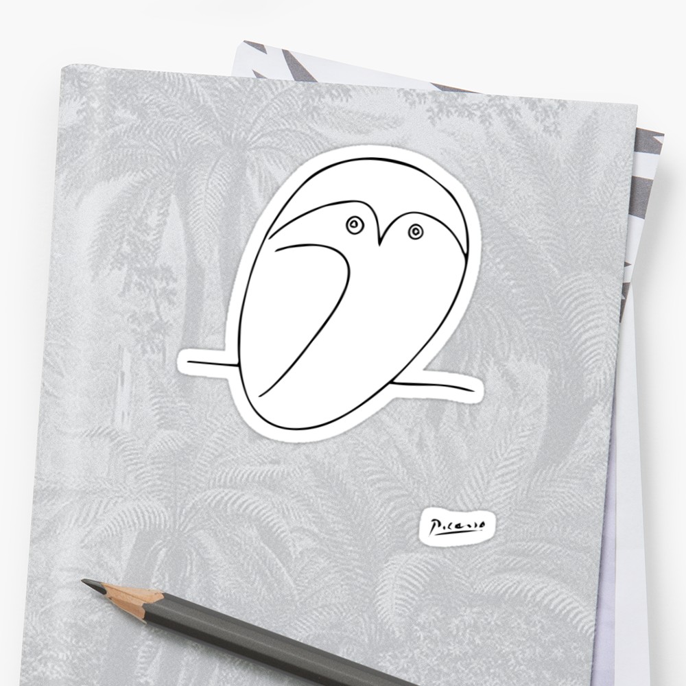 1000x1000 The Owl, Pablo Picasso Sketch Drawing, Line Design Stickers By - Picasso Owl Sketch