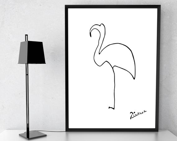 570x453 Picasso Print Flamingo. Picasso Sketches. Flamingo Poster. Etsy - Picasso Sketches