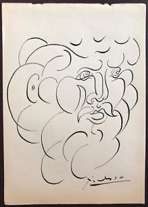 215x300 Picasso Original Pen Ink Hand Signed Drawing Bearded Figure Ebay - Picasso Sketches Original