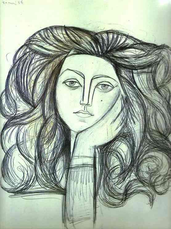 555x744 Pablo Picasso Portrait Of 1946 - Picasso Woman Sketch