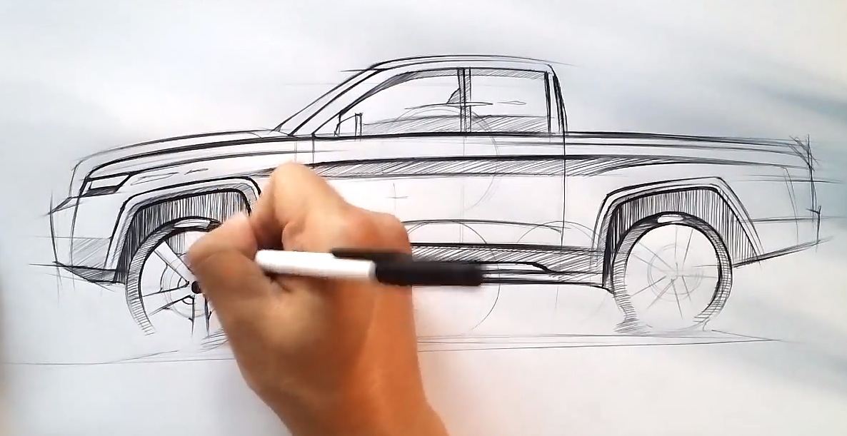 1186x611 How To Draw A Pickup Truck - Pickup Truck Sketch