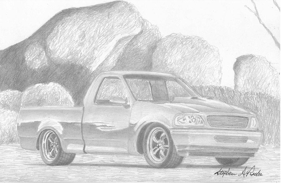 900x585 1998 Ford F 150 Pickup Truck Art Print Drawing By Stephen Rooks - Pickup Truck Sketch