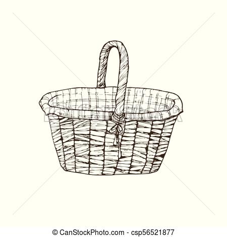 450x470 Hand Drawn Basket. Hand Drawn Picnic Basket Collection Isolated On - Picnic Basket Sketch