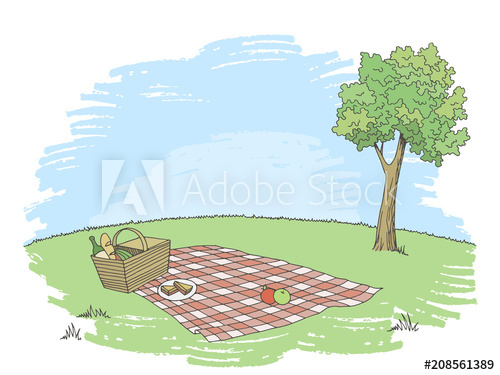 500x375 Picnic Basket Graphic Color Landscape Sketch Illustration Vector - Picnic Basket Sketch